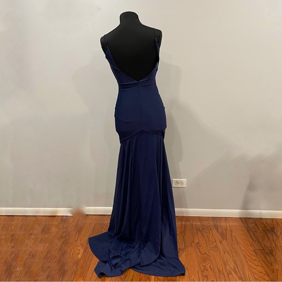 La Femme 30458 Navy Trumpet Gown Jersey 6 - Picture 4 of 7